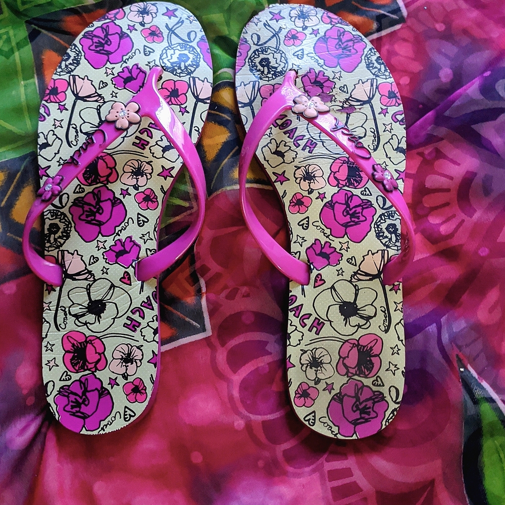 Coach embellished flip flops size 8